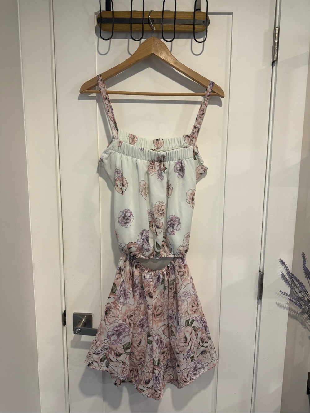 Blush Floral High Waist Shorts Set in Cream and Pink